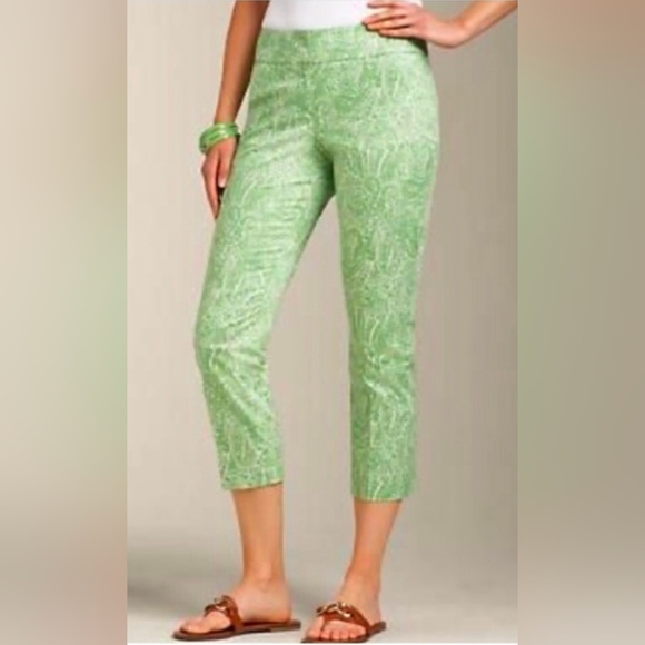 Talbots Pants - Talbots green paisley "Curvy" w/ vent pants sz 6P